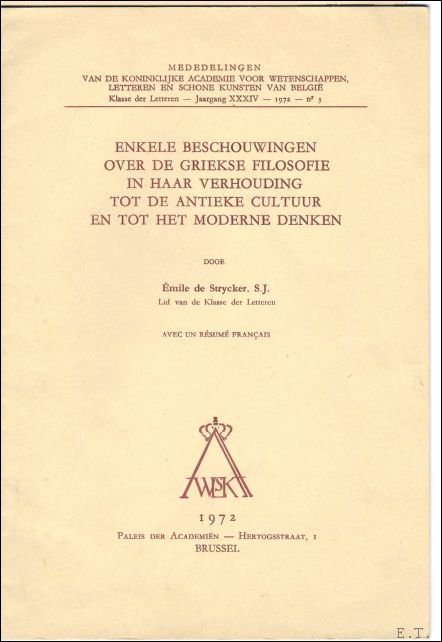 Enkele beschouwingen over de griekse filosofie in haar verhouding tot …