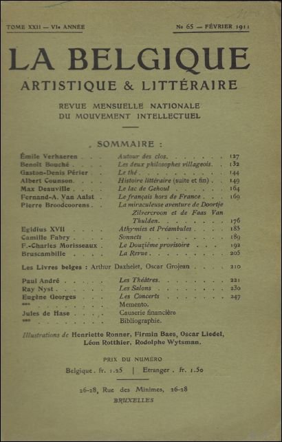 LA BELGIQUE ARTISTIQUE ET LITTERAIRE. TOME XXII. FEVRIER 1911. EMILE …