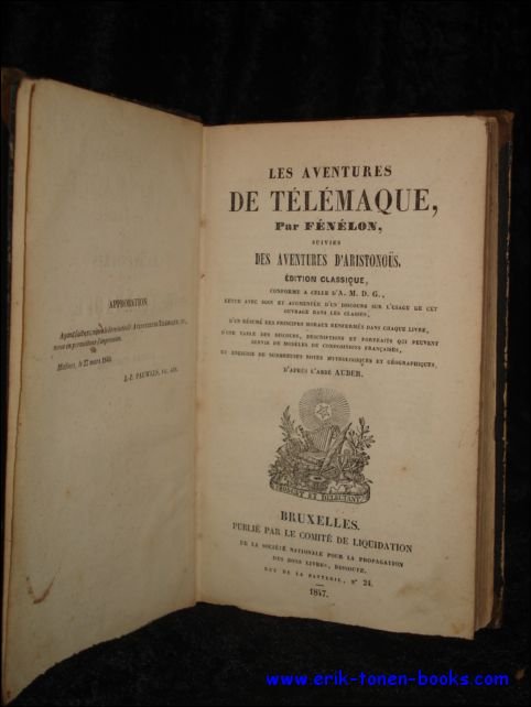 LES AVENTURES DE TELEMAQUE. SUIVIES DES AVENTURES D'ARISTONOUS. EDITION CLASSIQUE …