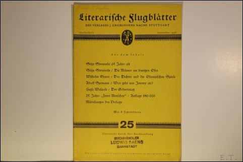 Literarische Flugblatter. HerbstHeft. Im Herbst 1936. nr. 25. Verlag J. …