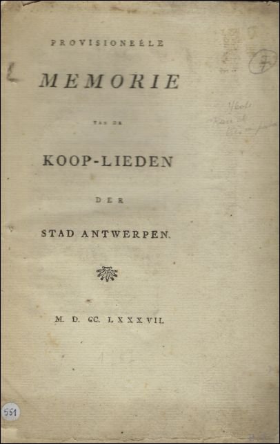 PROVISIONEELE MEMORIE VAN DE KOOP-LIEDEN DER STAD ANTWERPEN.