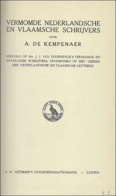 VERMOMDE NEDERLANDSCHE EN VLAAMSCHE SCHRIJVERS,