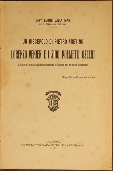 Un discepolo di Pietro Aretino. Lorenzo Venier e i suoi …