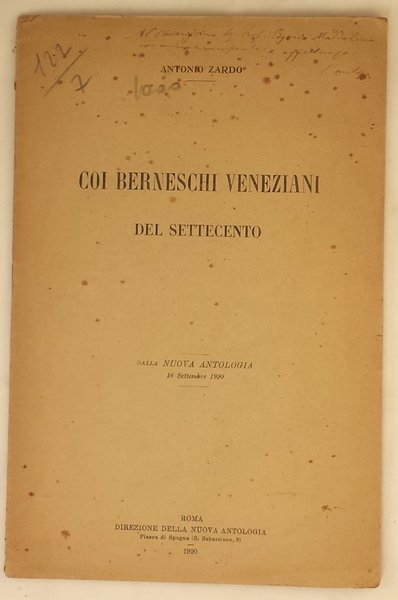 Coi berneschi veneziani del settecento. Dalla nuova antologia. 16 settembre …