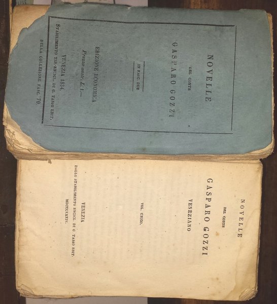 Novelle del Conte Gasparo Gozzi veneziano. Vol. unico.