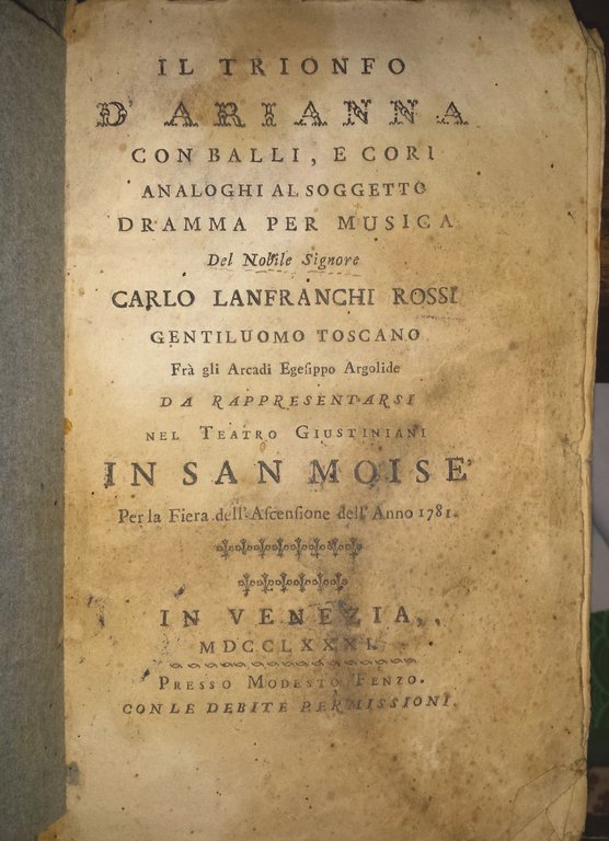 Il trionfo d'Arianna, con balli, e cori analoghi al soggetto …