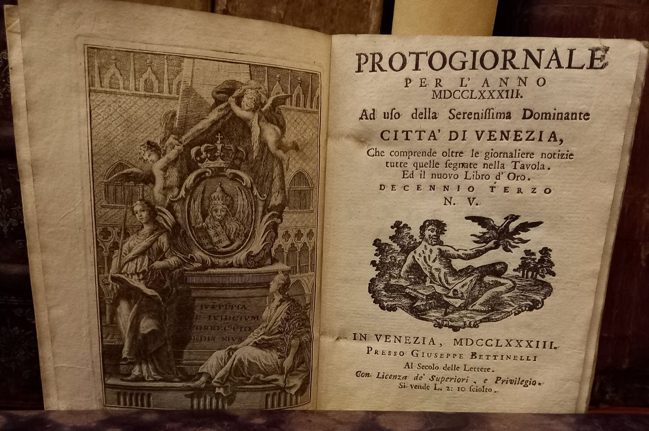 Protogiornale per l'anno MDCCLXXXIII ad uso della Serenissima Dominante Città …