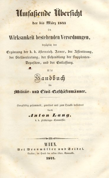 UMFABENDE ÜBERSICHT DER BIS MÄRZ 1843 IN WIRKSAMKEIT BESTEHENDEN VERORDNUNGEN. …