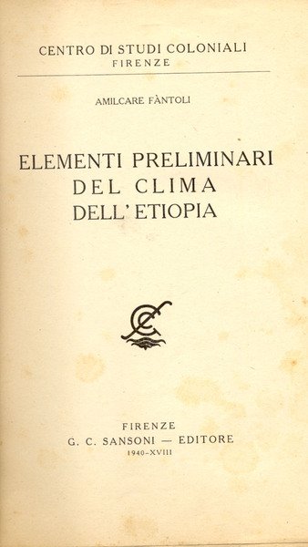 ELEMENTI PRELIMINARI DEL CLIMA DELL'ETIOPIA.