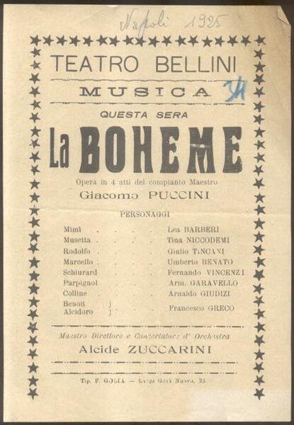 Locandina per una esecuzione de "La Bohème" di Giacomo Puccini …
