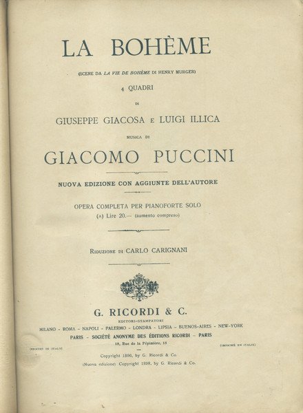 LA BOHÈME (1896). Scene da "La Vie de Bohème" di …