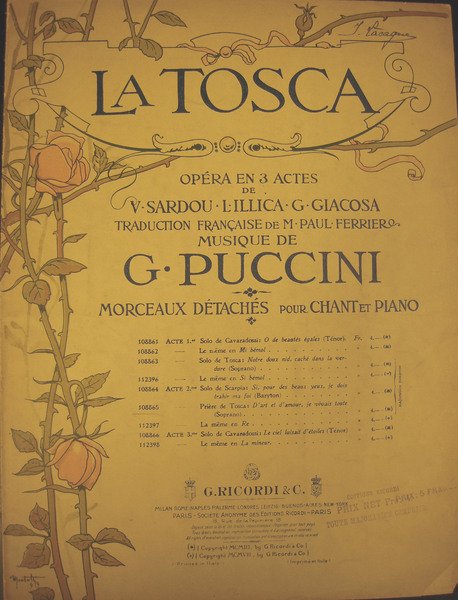 TOSCA" DI GIACOMO PUCCINI (1900). Spartito originale con coperta illustrata …