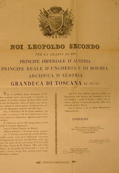 Editto promulgato dal Granduca di Toscana Leopoldo II che stabilisce …