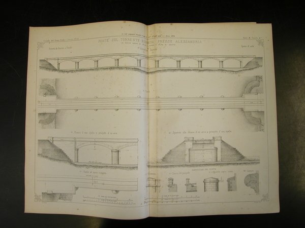 PONTE SUL TORRENTE BORMIDA PRESSO ALESSANDRIA. Due tavole tecniche, incise, …