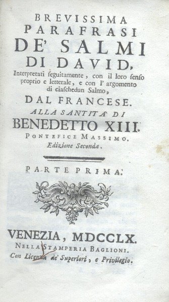 BREVISSIMA PARAFRASI DE' SALMI DI DAVID. Interpretati suguitamente, e con …