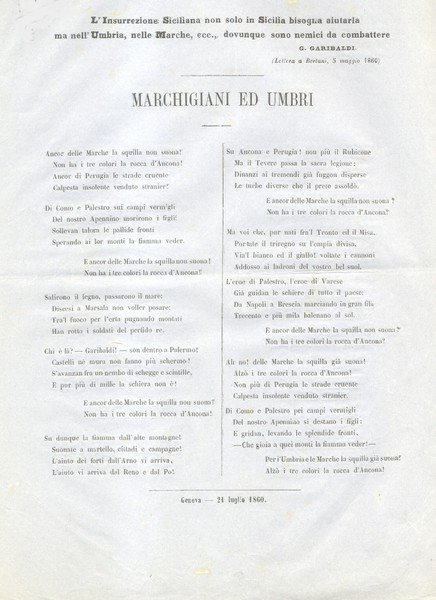 MARCHIGIANI ED UMBRI. L'Insurrezione Siciliana non solo in Sicilia bisogna …