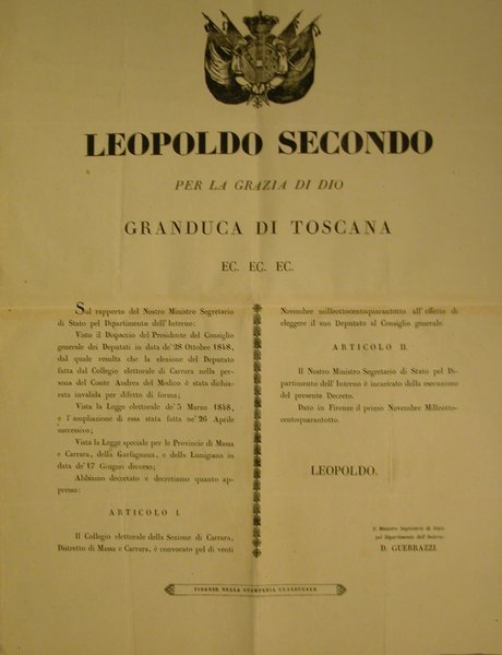 Editto originale promulgato da Leopoldo II di Lorena, Granduca di …