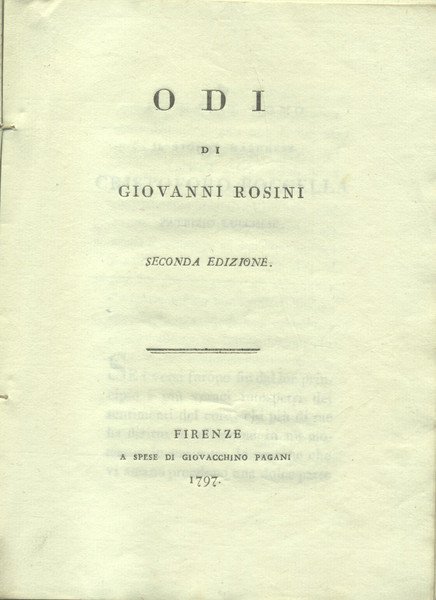 ODI DI GIOVANNI ROSINI. Seconda edizione.