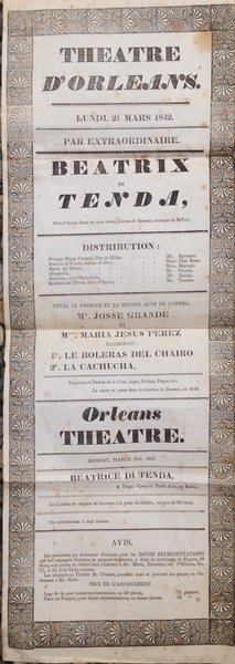 Locandina originale per una esecuzione dell'opera "Beatrice di Tenda" di …