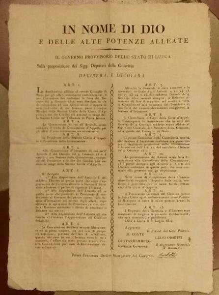 Decreto originale a stampa promulgato dal Governo Provvisorio dello Stato …