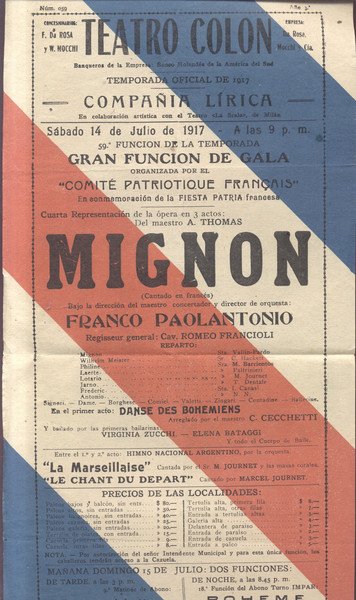 Locandina originale per una esecuzione dell'opera "Mignon" di Ambroise Thomas …