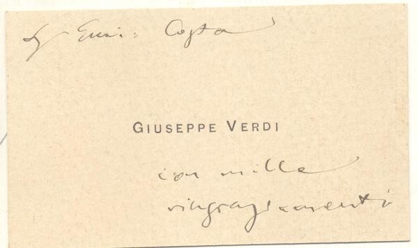 Biglietto da visita di Giuseppe Verdi con notazione manoscritta del …
