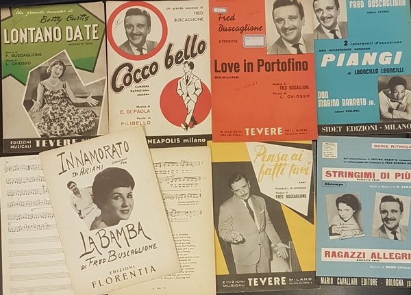 Lotto di 4 spartiti di canzoni di Fred Buscaglione. 1959-1960.