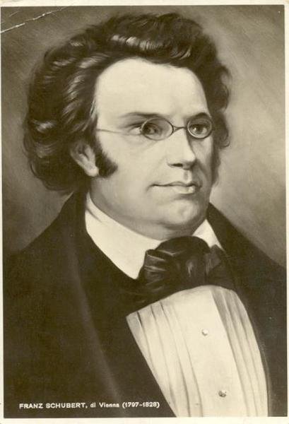 Cartolina postale illustrata raffigurante il musicista Franz Schubert (Lichtenthal, 1797-1828). …