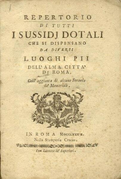 REPERTORIO DI TUTTI I SUSSIDJ DOTALI CHE SI DISPENSANO DA …