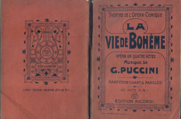 LA VIE DE BOHÈME (1896). Quatre actes de MM. G.Giacosa …