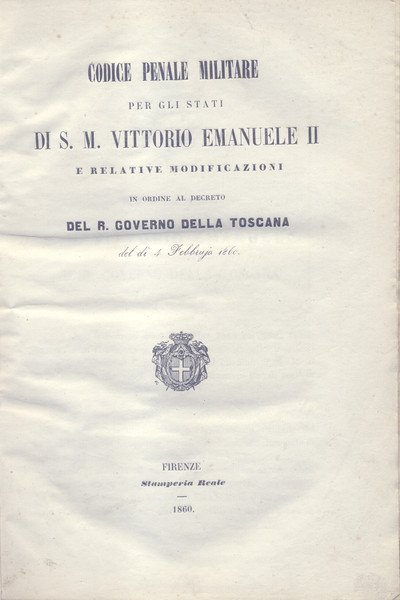 CODICE PENALE MILITARE PER GLI STATI D S.M. VITTORIO EMANUELE …