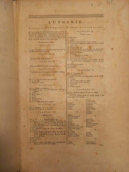 LUTHERIE. 34 tavole tratte da "Planches pour l'"Encyclopédie ou pour …