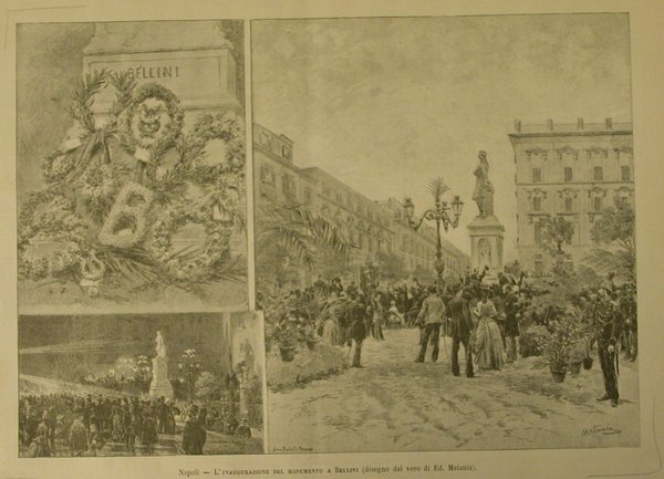 L'INAUGURAZIONE DEL MONUMENTO A BELLINI A NAPOLI. Xilografia raffigurante alcune …