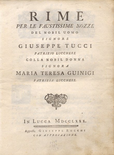 RIME PER LE FAUSTISSIME NOZZE DEL NOBIL UOMO SIGNORE GIUSEPPE …