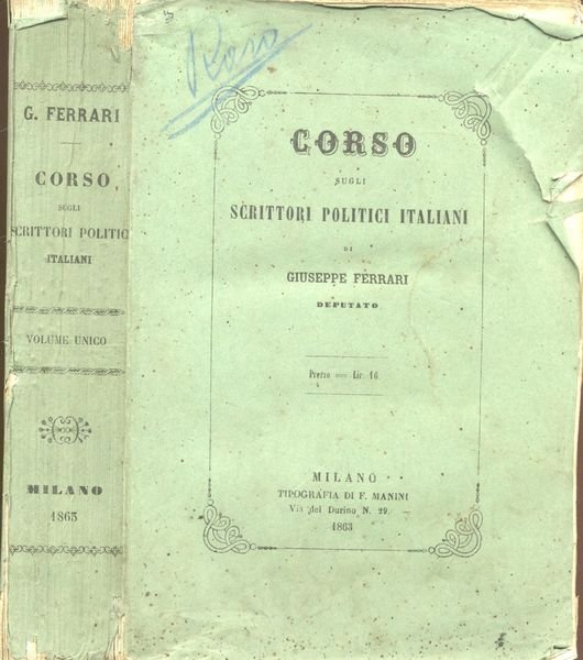 CORSO SUGLI SCRITTORI POLITICI ITALIANI.