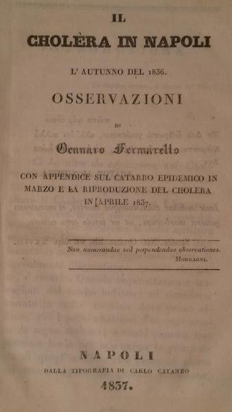 IL CHOLERA IN NAPOLI L'AUTUNNO DEL 1836. Osservazioni, con appendice …