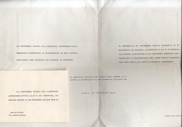 Partecipazione di nozze per il matrimonio tra il Barone Camillo … | Immagine principale