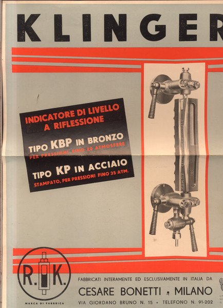 Dépliant pubblicitario dell'Indicatore di livello a riflessione "Klinger", prodotto dall'Azienda …