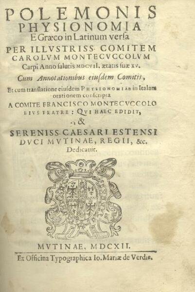 POLEMON PHYSIONOMIA. E Græco in Latinum versa per illustriss. comitem …