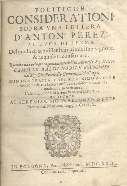 POLITICHE CONSIDERATIONI SOPRA UNA LETTERA D'ANTON PEREZ AL DUCA DI …