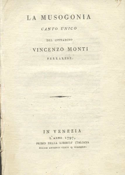 LA MUSOGONIA. Canto unico del cittadino Vincenzo Monti Ferrarese.