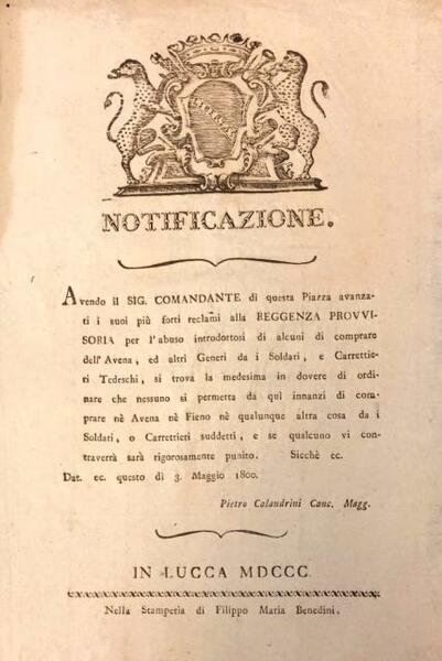 NOTIFICAZIONE UFFICIALE CHE PROIBISCE L'ACQUISTO DI AVENA E FIENO DA …