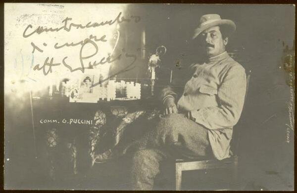 Cartolina postale originale con invio autografo del musicista Giacomo Puccini …