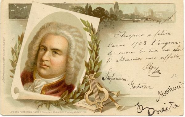 Cartolina postale illustrata raffigurante il musicista Johann Sebastian Bach. Serie …