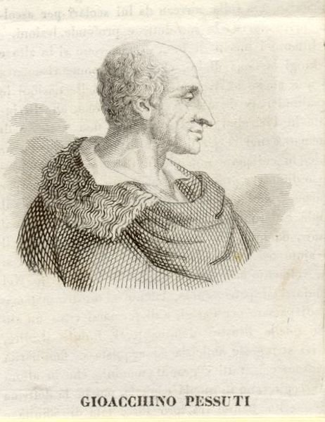 Incisione raffigurante il matematico Gioacchino Pessuti (Roma, 1743-1814).