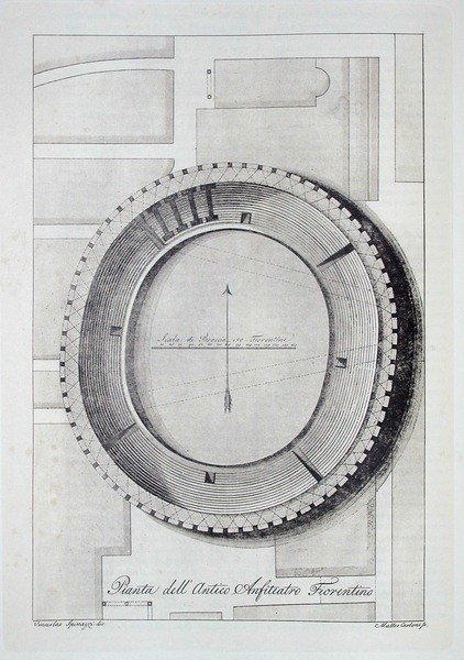 PIANTA DELL' ANFITEATRO FIORENTINO A FIRENZE. Riproduzione tratta da "Viaggio …
