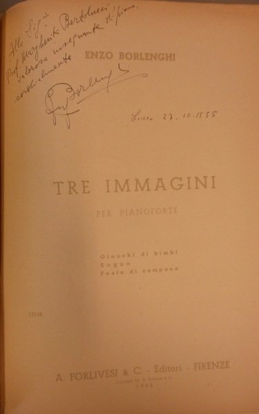 TRE IMMAGINI PER PIANOFORTE. copyright 1955 (Pl.n°12268).