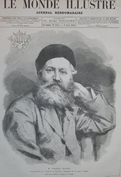 Incisione originale raffigurante il musicista Charles Gounod.