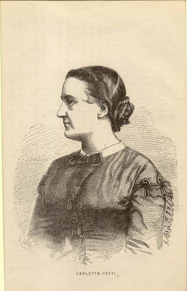 Incisione originale raffigurante la cantante lirica Carlotta Patti (Firenze, 1835-1889).