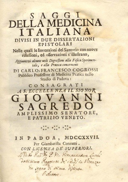 SAGGI SULLA MEDICINA ITALIANA DIVISI IN DUE DISSERTAZIONI EPISTOLARI. Nelle …